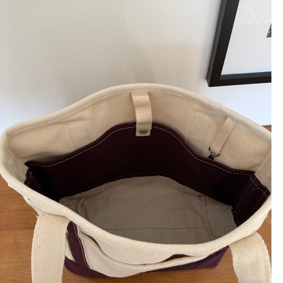 NWT Lands’ End Medium 5 Pocket Open Top Canvas Tote Bag in Natural Burgundy - Picture 6 of 8